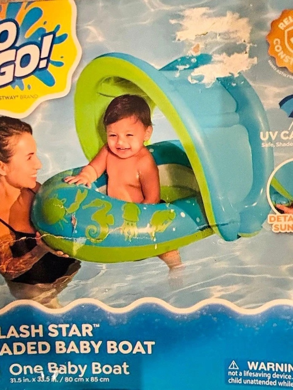 H2O GO! Splash Star Shaded Baby Boat! Blue & Green Baby Float NWT